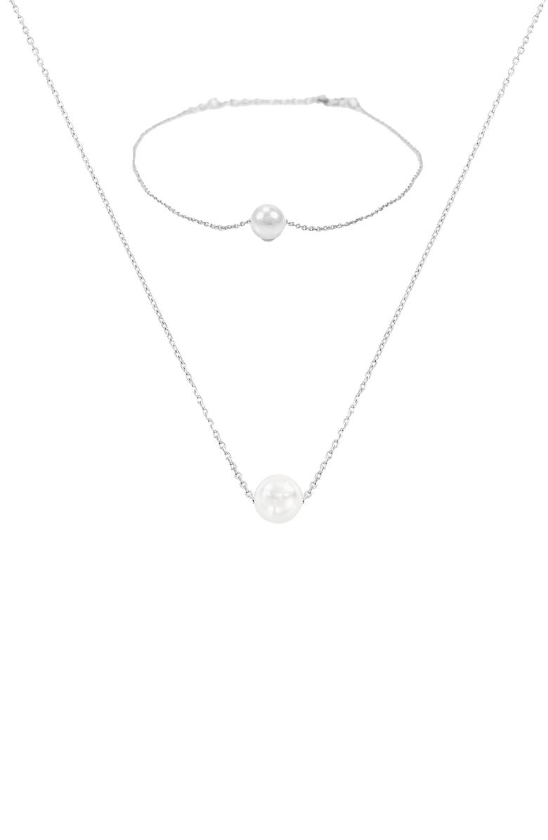 Bearfruit Jewelry Sterling Silver 18k Gold Plated Abby Pearl Necklace & Bracelet Set Holiday Gift Idea, Main, color, Silver