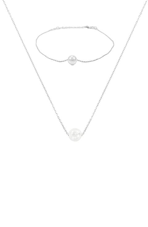 Sterling Silver 18k Gold Plated Abby Pearl Necklace & Bracelet Set Holiday Gift Idea