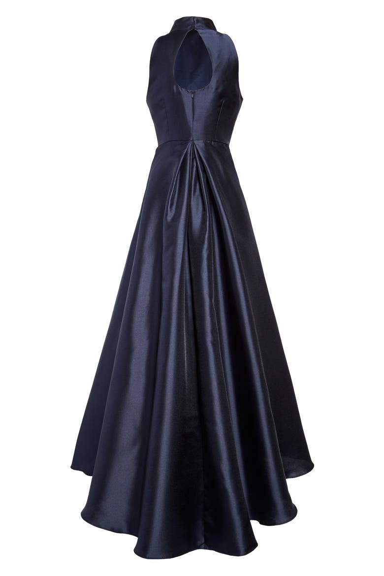 Mock Neck Fit & Flare Gown, Alternate, color, NAVY