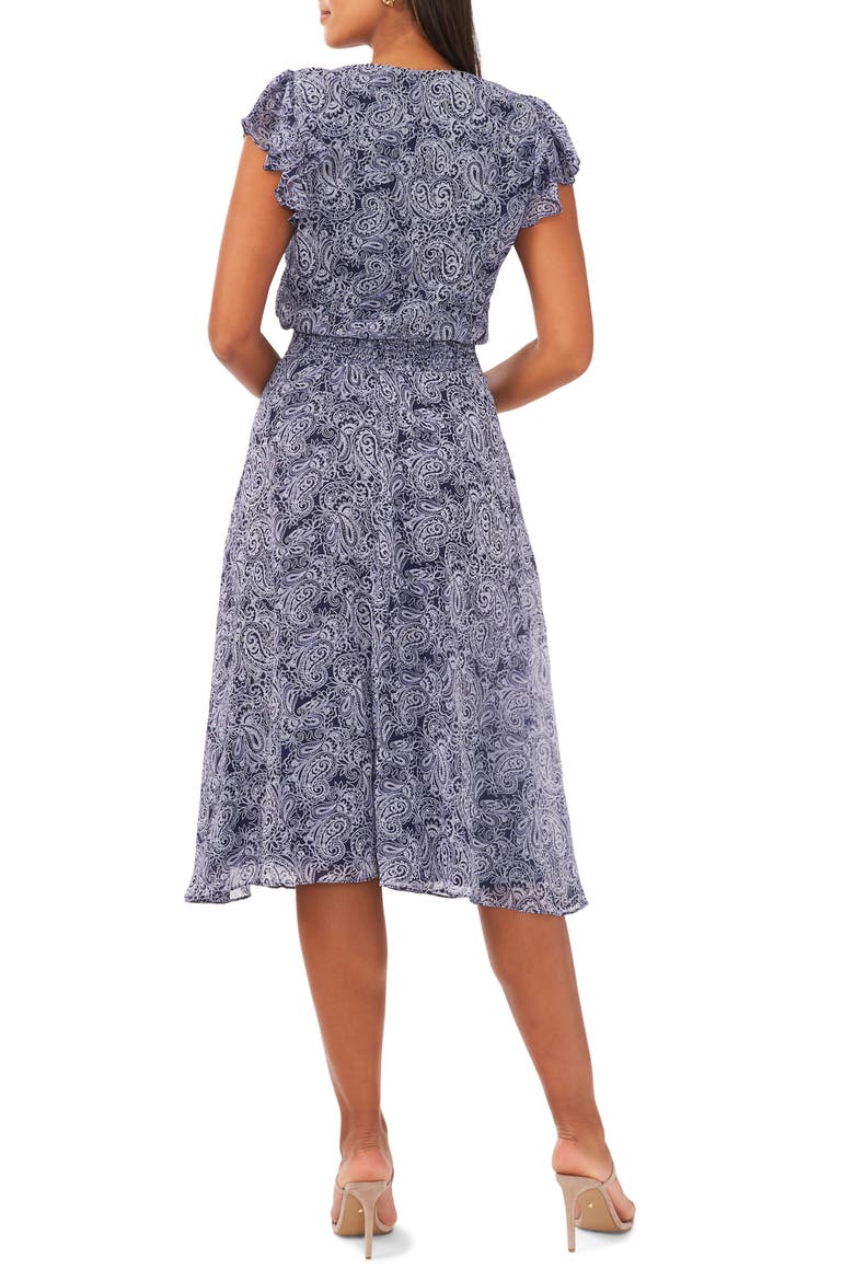 Paisley Smocked Waist Midi Dress, Alternate, color, NAVY/WHITE