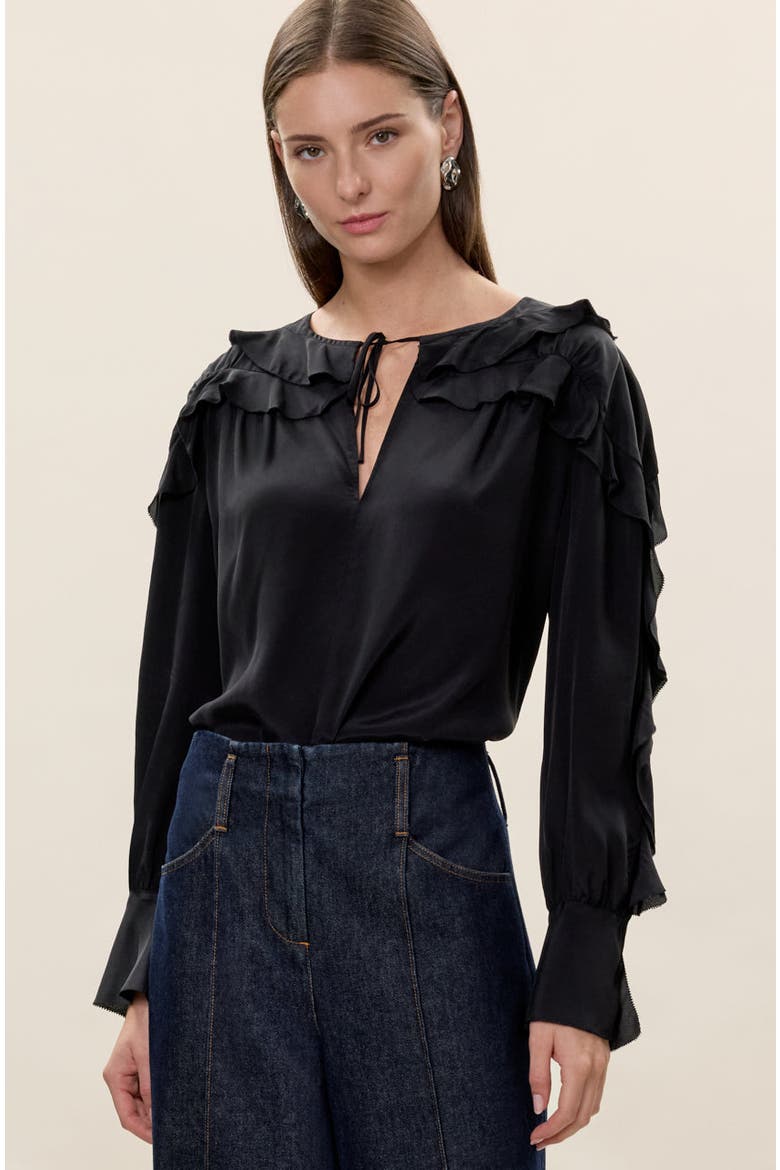 Lillith Ruffle Blouse, Alternate, color, Black