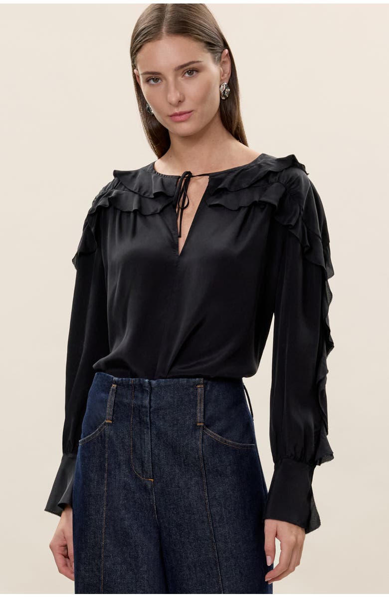 Rebecca Taylor Lillith Ruffle Blouse, Alternate, color, Black