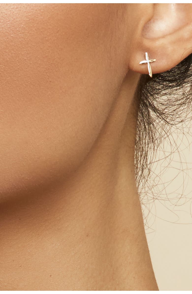 Oradina 14K Yellow Gold Cross My Heart Studs, Alternate, color, Yellow Gold