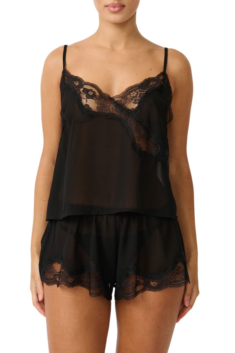 Hayden Lace Trim Semisheer Camisole, Main, color, BLACK