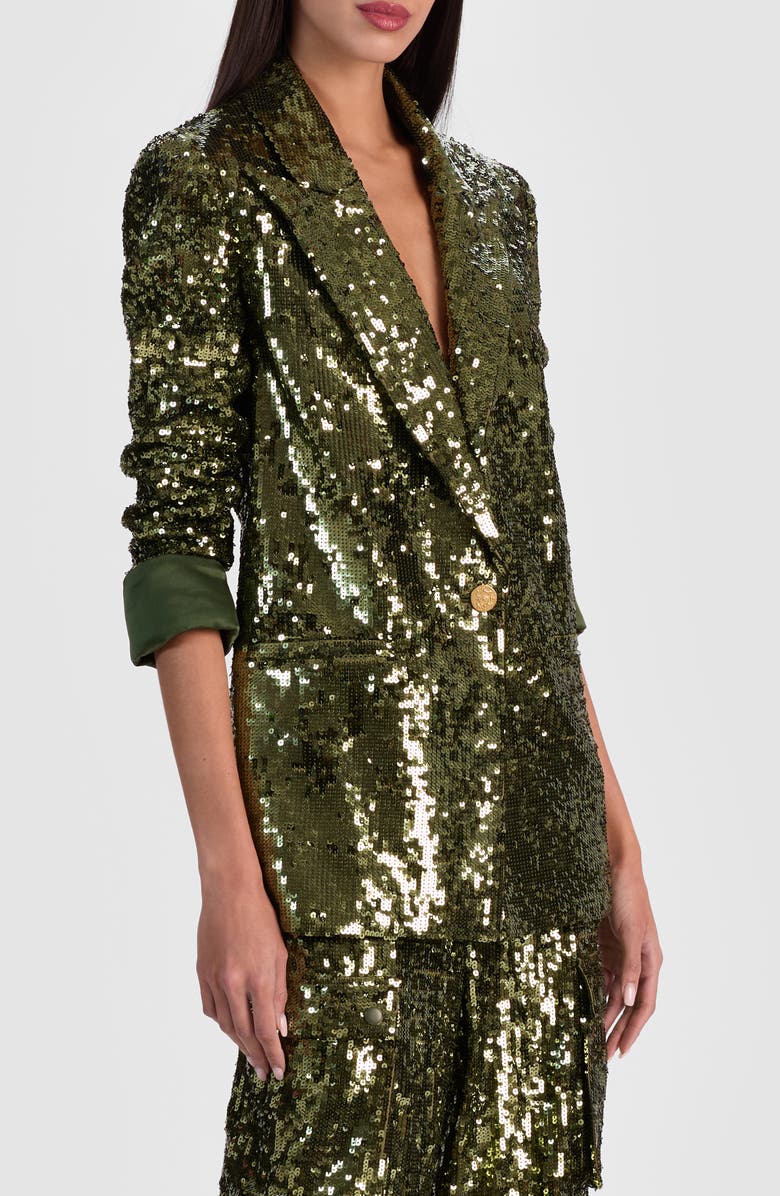 Alice + Olivia Quincy Oversized Sequin Blazer, Alternate, color, Dark Olive