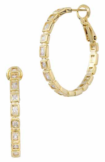 SAVVY CIE JEWELS 14K Gold Plated Bezel Cubic Zirconia Hoop Earrings