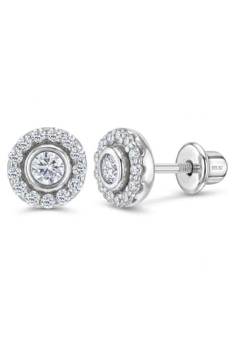 CZ Cluster Girl Earrings, Main, color, Silver