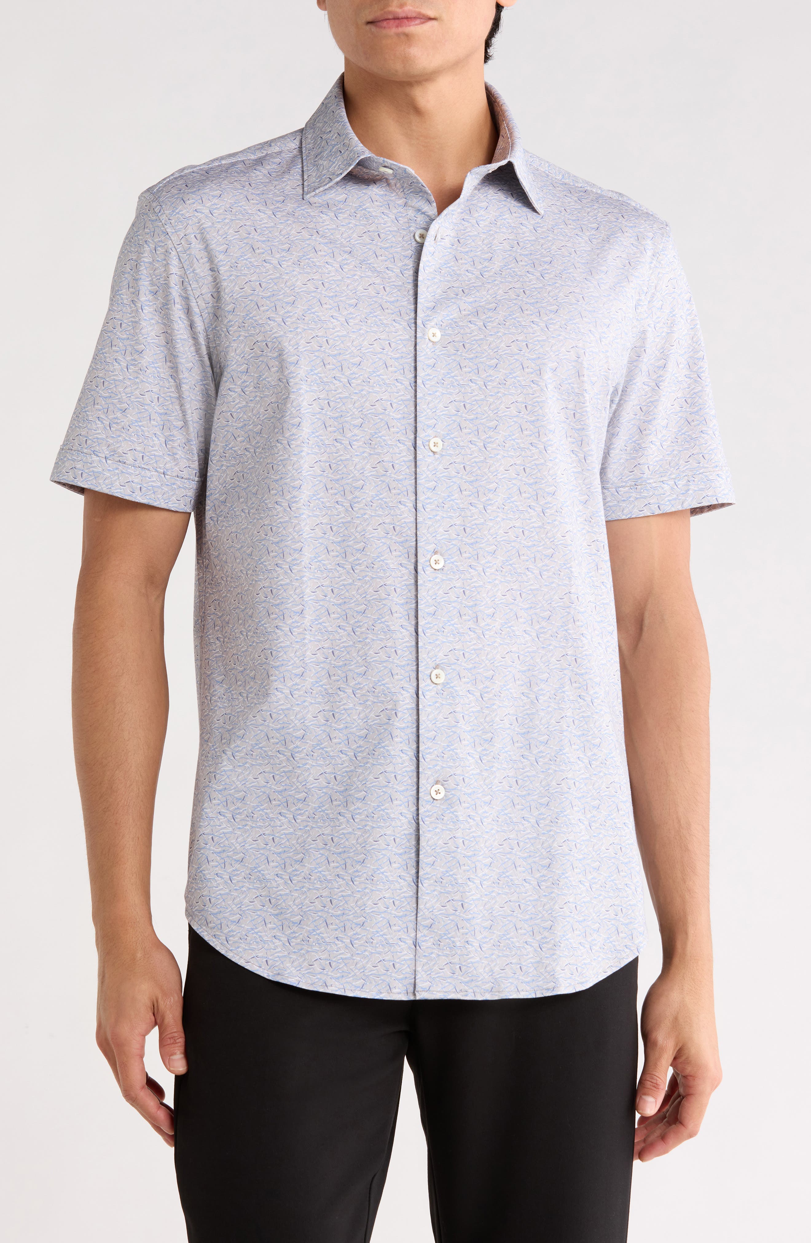 Bugatchi Abstract Print Stretch Cotton Short Sleeve Button-Up Shirt