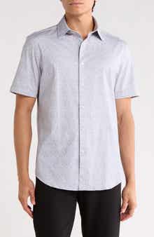 Bugatchi Abstract Print Stretch Cotton Short Sleeve Button-Up Shirt