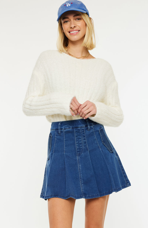 Kancan Sandy High Rise Pleated Mini Skort In Dark Indigo