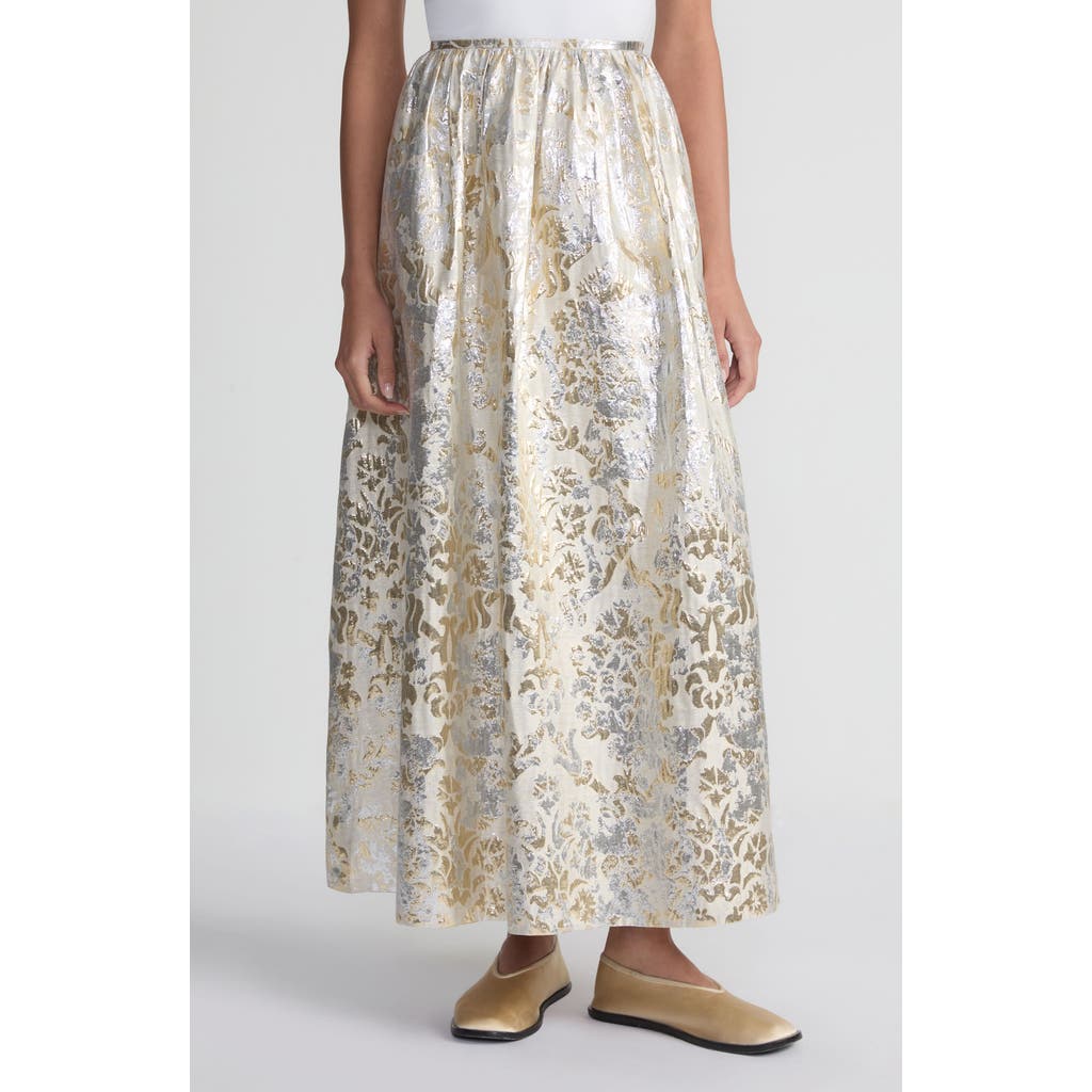 Shop Lafayette 148 New York Baroque Metallic Botanical Brocade A-line Skirt In Pearl Metallic