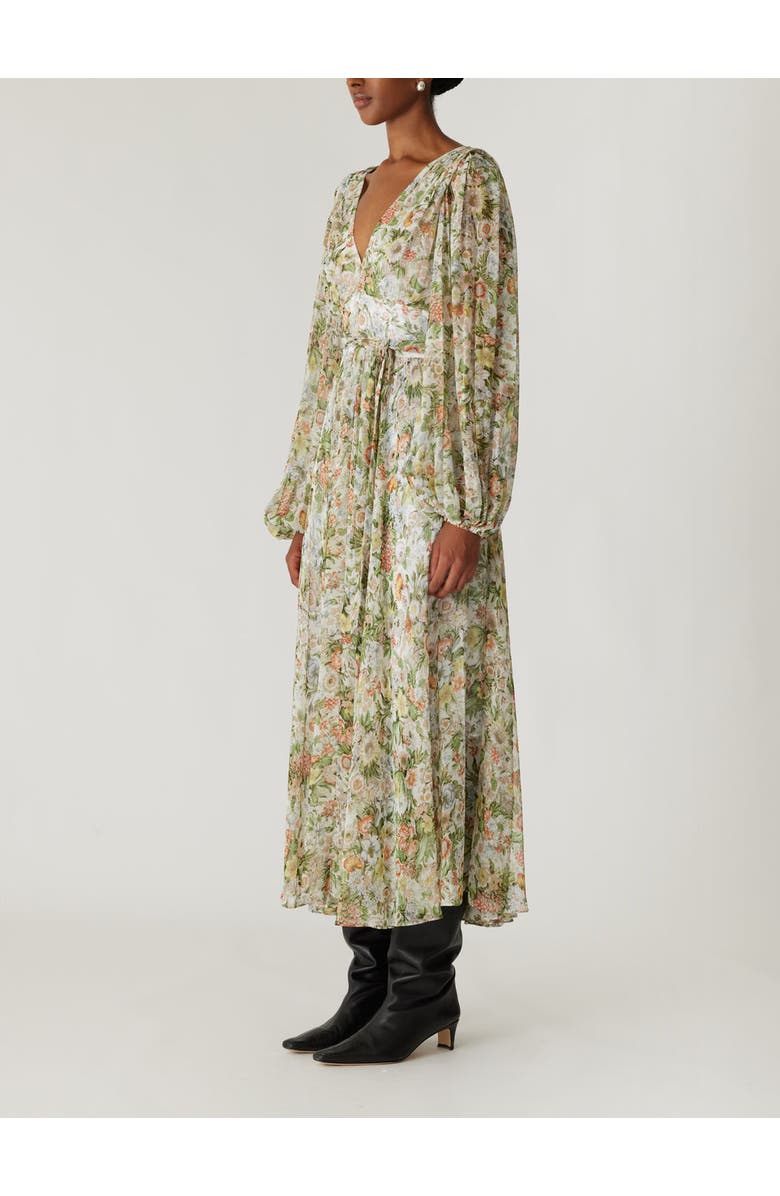 Rebecca Taylor Floral All Over On Viscose Chiffon Blouson Sleeve Midi Dress, Alternate, color, Floral Multi