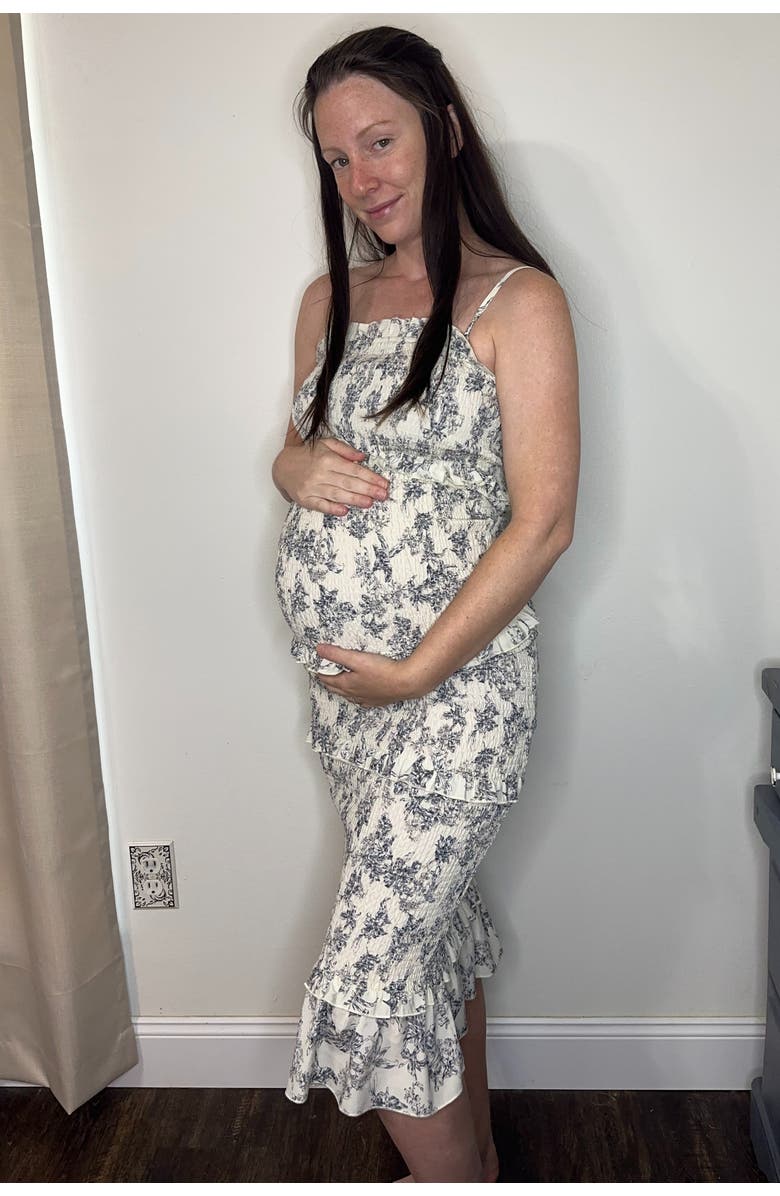 PinkBlush Floral Smocked Fitted Midi Dress, Alternate, color, Cream