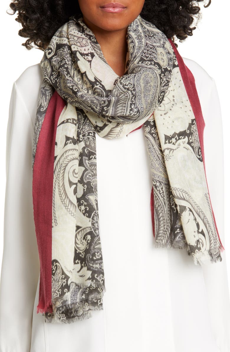 Etro Stamp Paisley Print Cashmere Wrap, Main, color, 