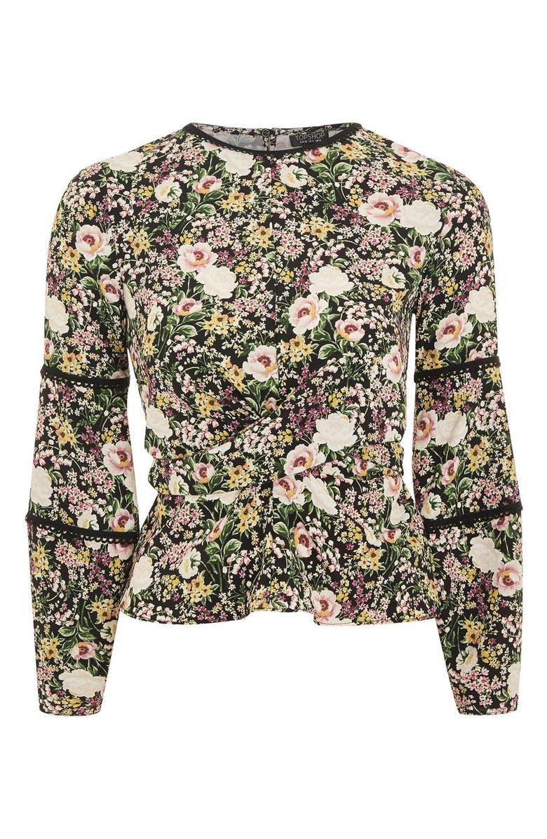 Topshop Floral Twist Wrap Blouse, Alternate, color,