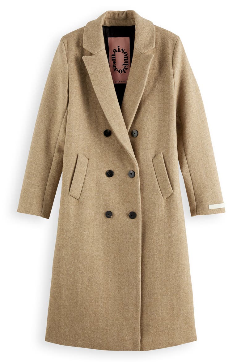 Tailored Double Breasted Coat, Alternate, color, SAND MELANGE