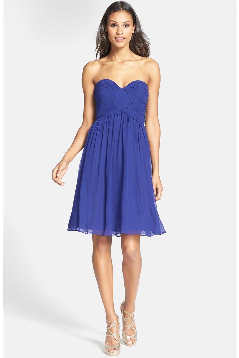 'Morgan' Strapless Silk Chiffon Dress, Main, color, ROYAL