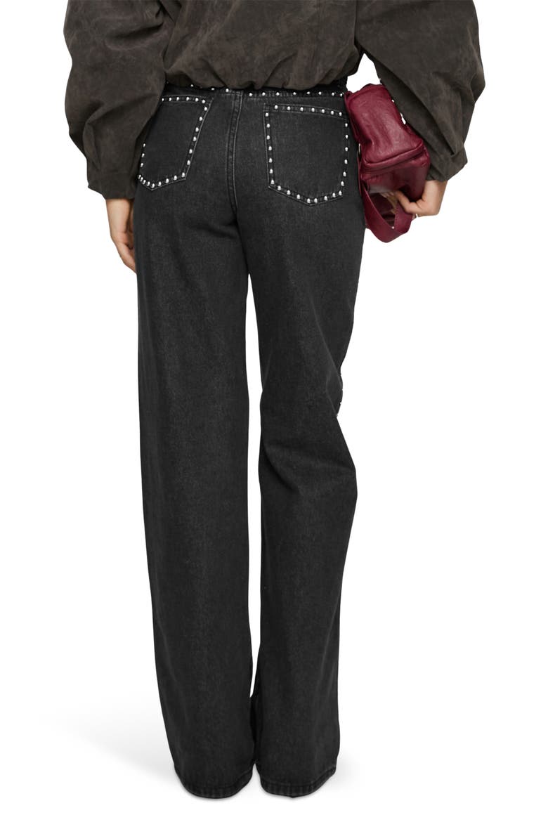Saving Up Studded Mid Rise Straight Leg Jeans, Alternate, color, JET BLACK