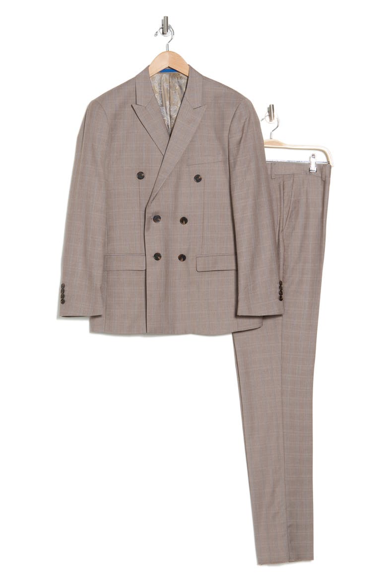 Slim Fit Plaid Double Breasted Suit, Alternate, color, LIGHT BROWN