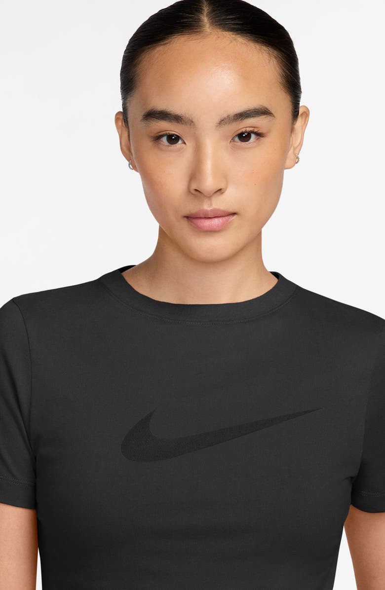 Nike Sportswear Swoosh Burnout Logo T-Shirt, Alternate, color, Black/ Black