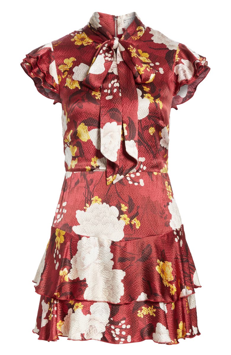 Alice + Olivia Lashay Tie Neck Silk Minidress, Alternate, color,