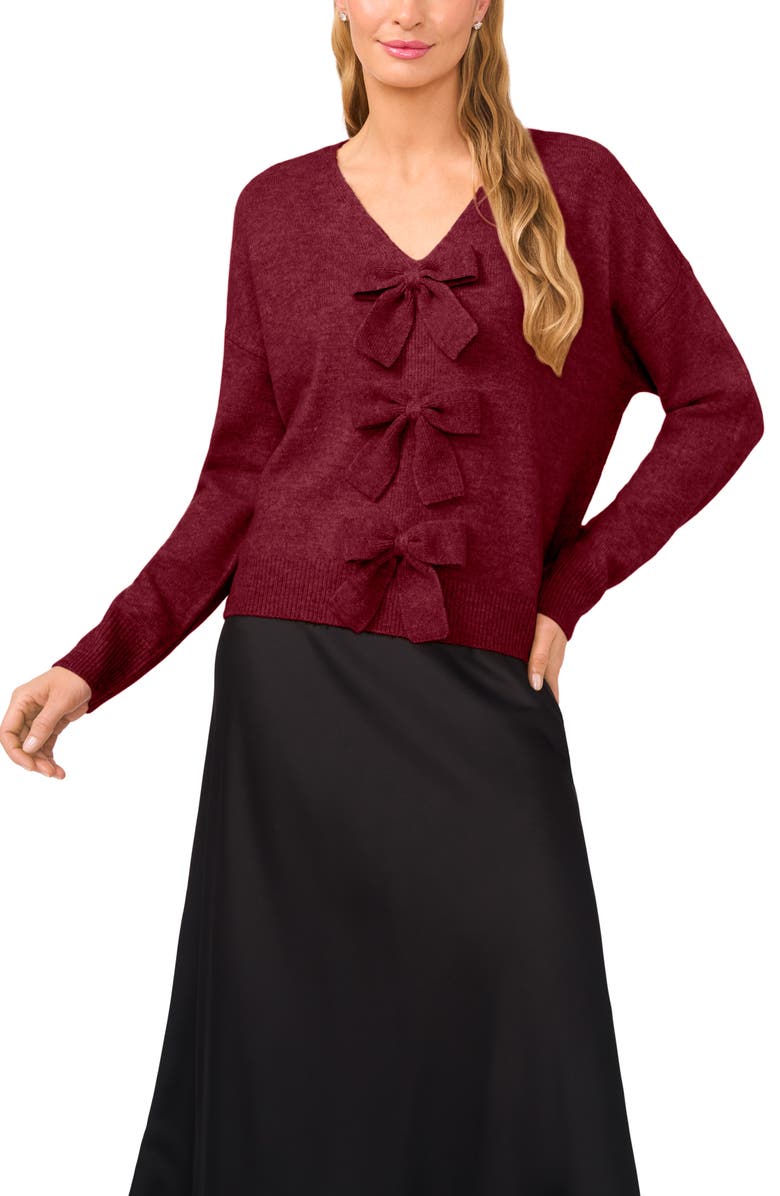 CeCe Bow Front Sweter, Main, color, Crisp Merlot