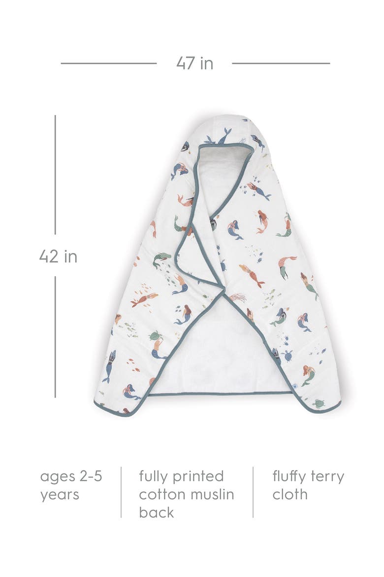Cotton Muslin & Terry Hooded Towel, Alternate, color, MERMAID PARTY