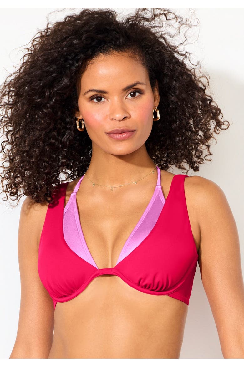 Underwire Shimmer Peekaboo Bikini Top, Alternate, color, Salsa Candy Shimmer