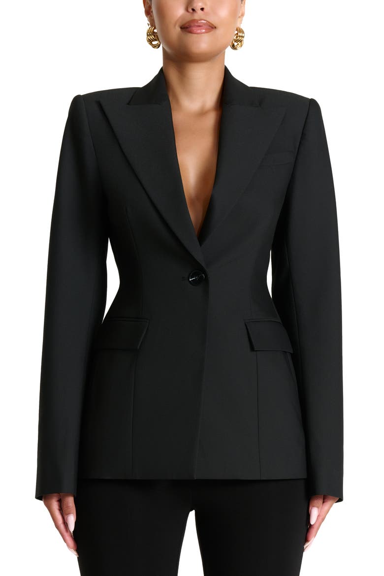Power Shoulder Tie Waist Blazer, Alternate, color, BLACK
