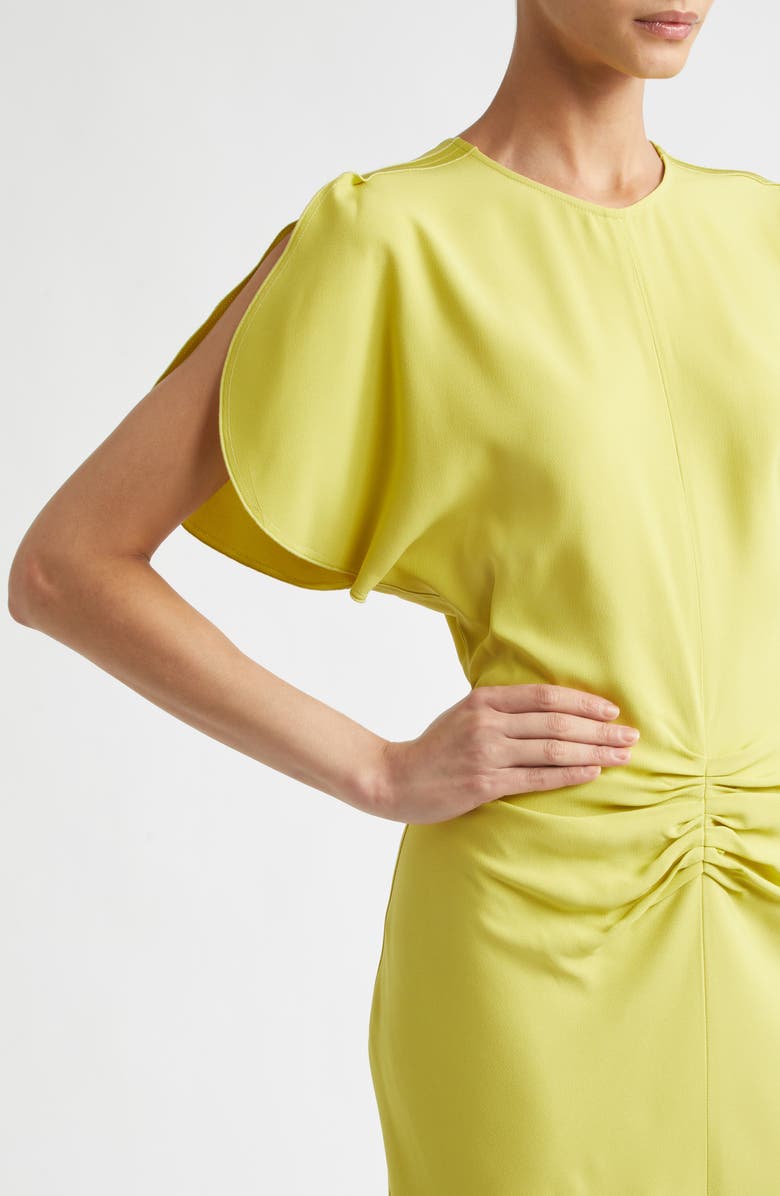 Victoria Beckham Bela Ruched Midi Dress, Alternate, color, Chartreuse