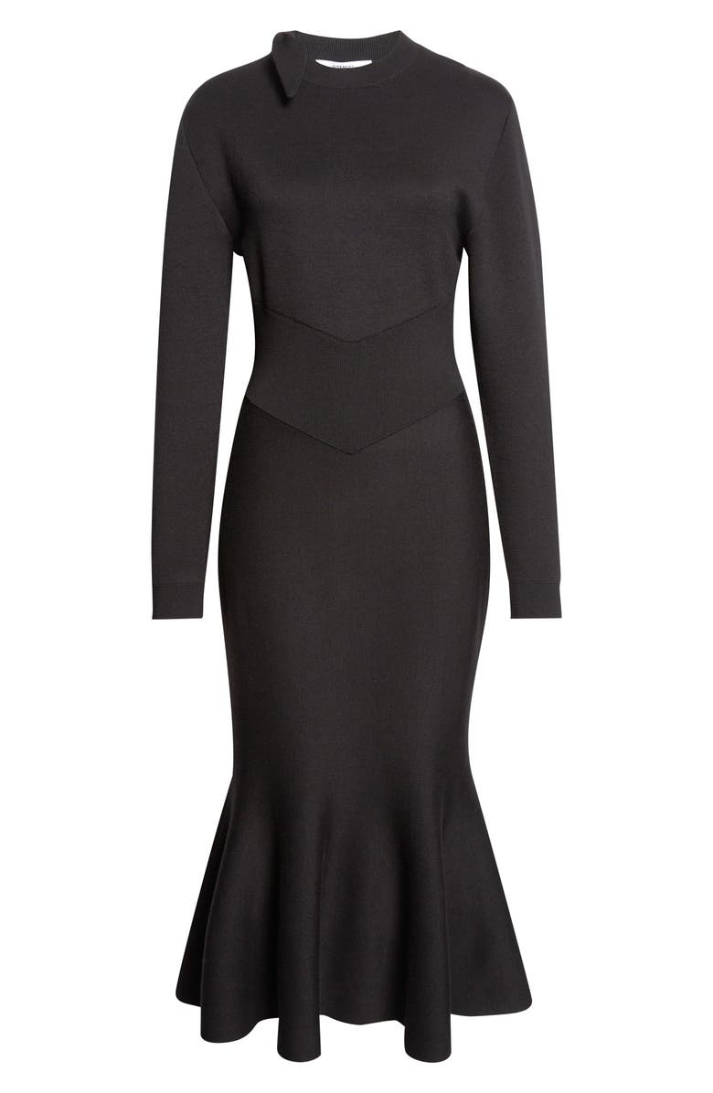 Givenchy Long Sleeve Bow Wool & Cotton Blend Trumpet Sweater Dress, Main, color, Black