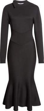 Givenchy Long Sleeve Bow Wool & Cotton Blend Trumpet Sweater Dress