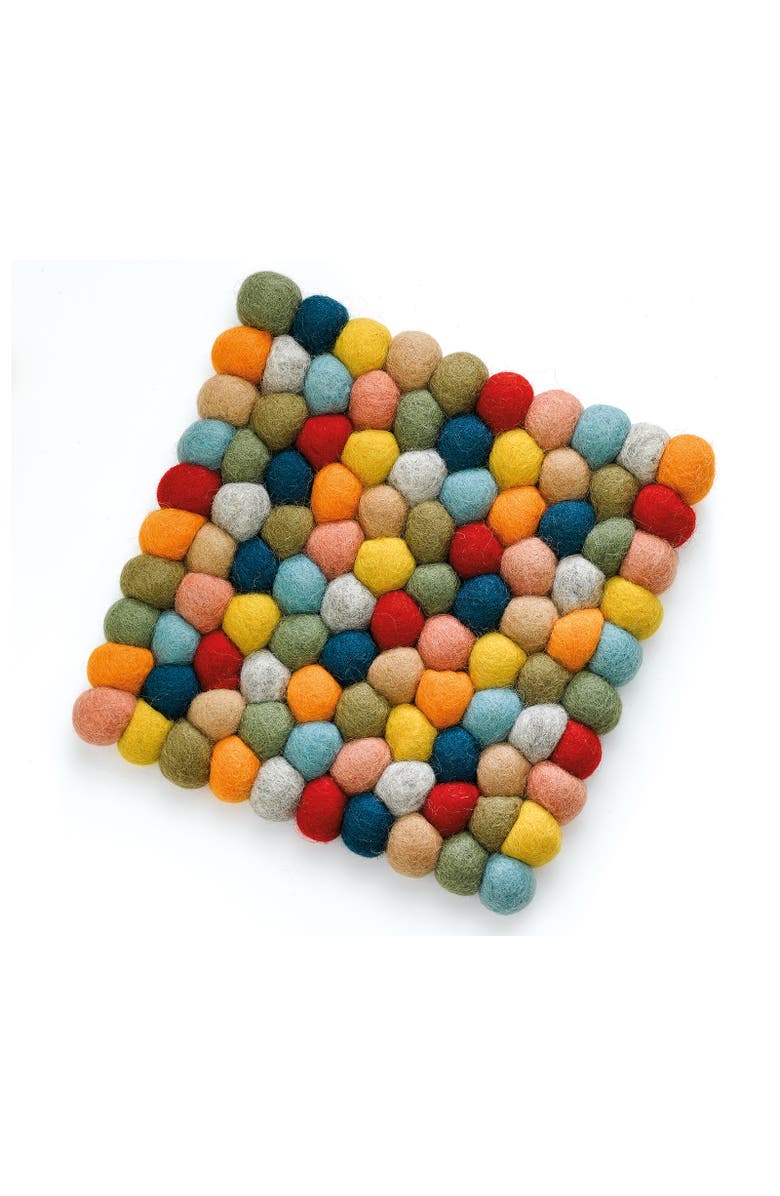 CILIO Fair Trade Virgin Sheep Wool Trivet, Handcrafted in Nepal, 8-Inch Square, Main, color, Multicolor