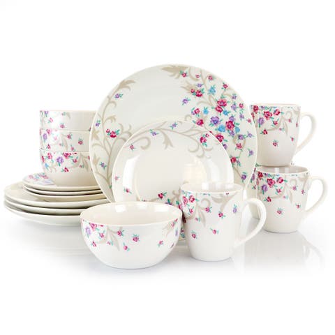 Floral Splash 16 Piece Round Fine Ceramic Dinnerware Set