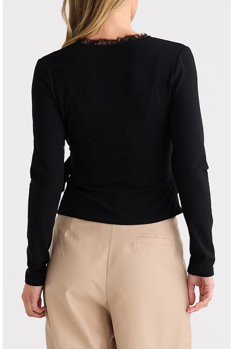 Brigitte Lace Trim Wrap Top, Alternate, color, BLACK