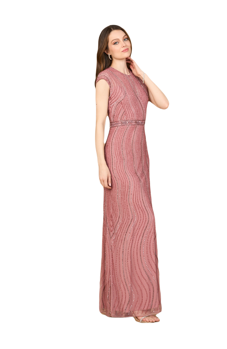 LARA New York Cap Sleeve, Illusion Neck Beaded Gown, Alternate, color, Dusty Lilac