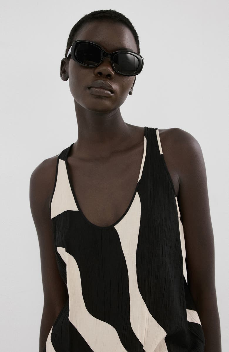 MANGO Print Sleeveless Crop Top, Alternate, color, Black