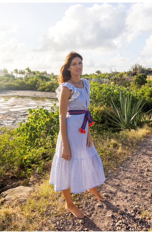 Mer St. Barth Ruffle Sundress Marine Stripe In Blue