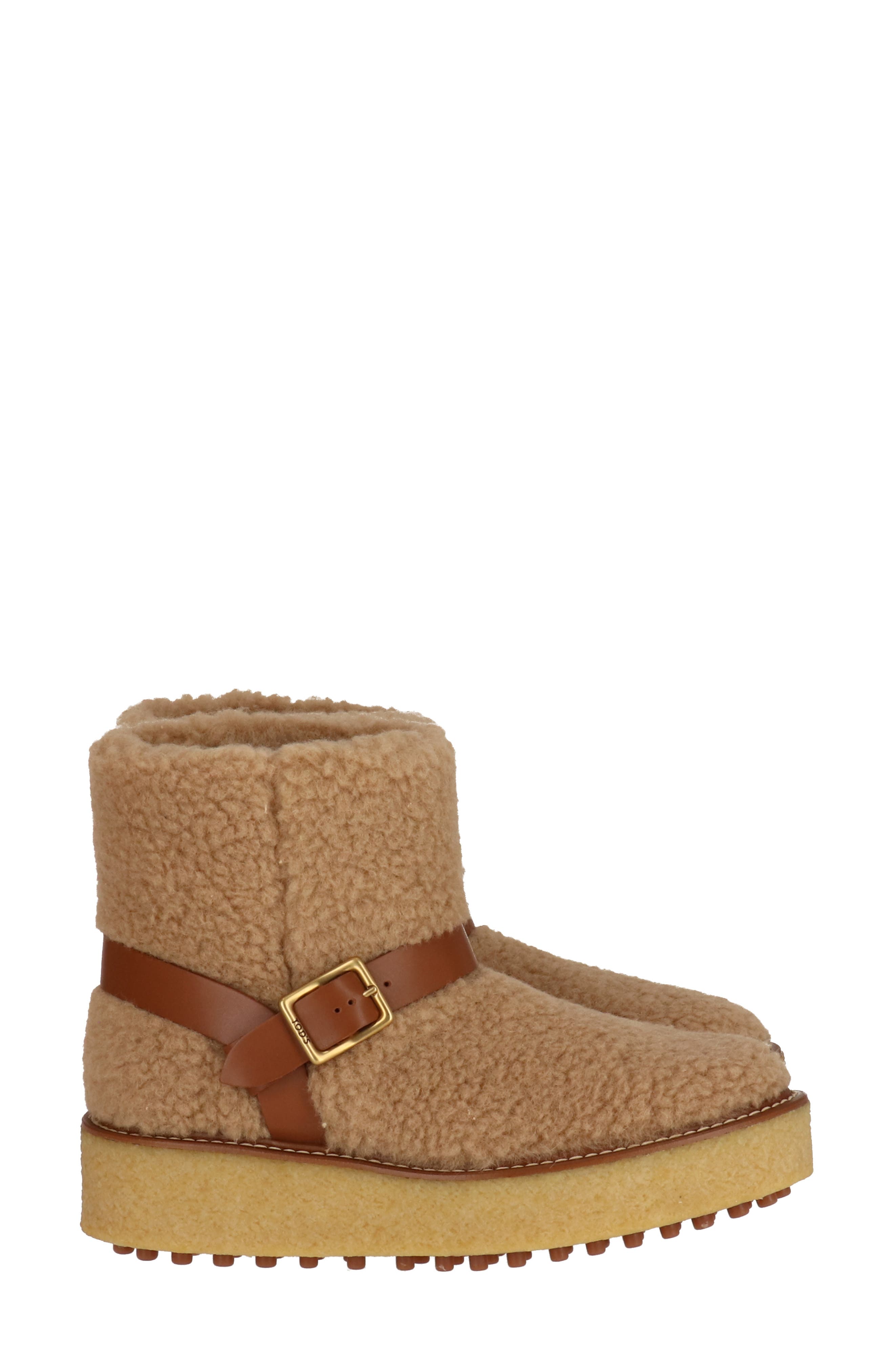 Tod's Faux Shearling Platform Boot, Alternate, color, Brown