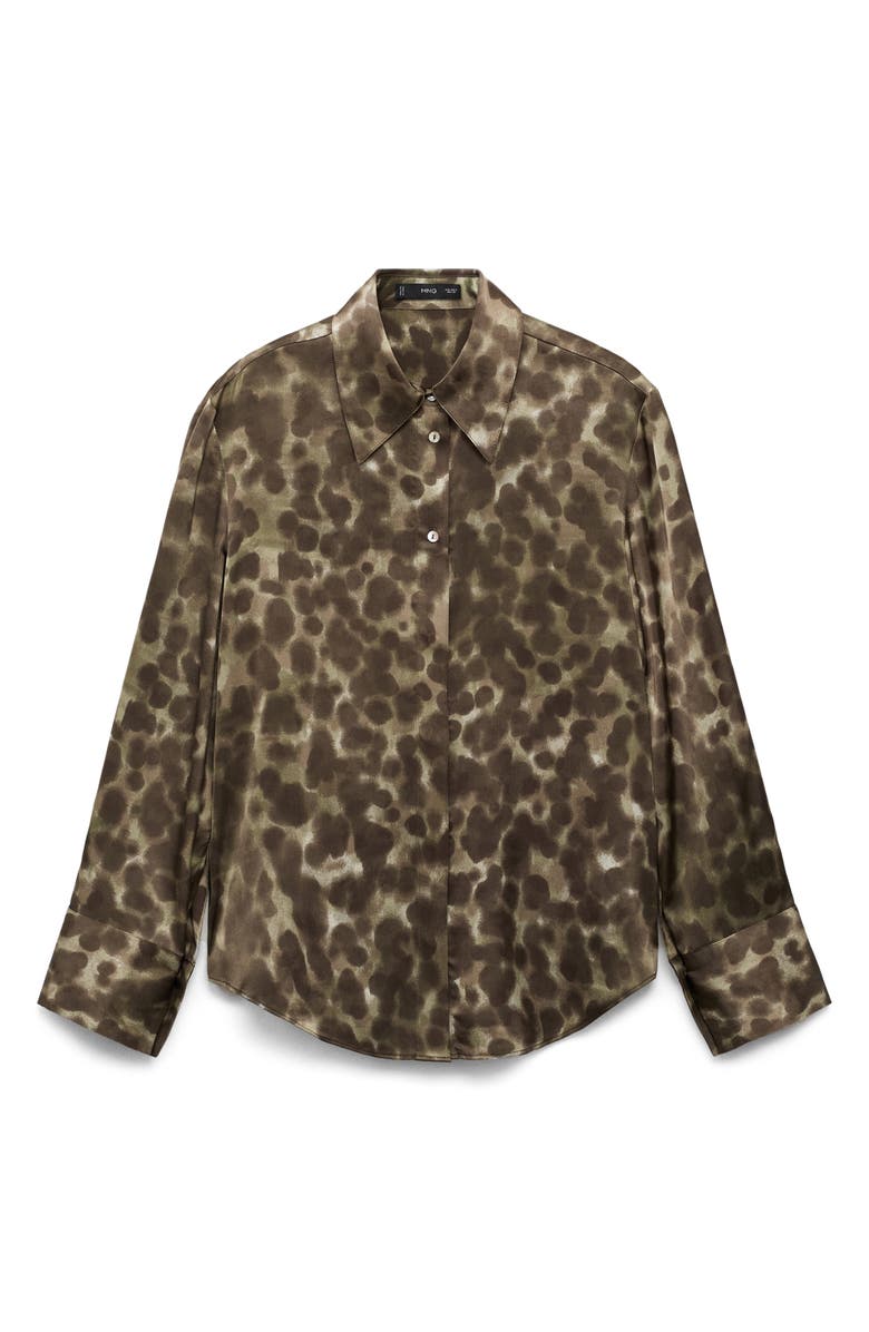 MANGO Print Satin Shirt, Alternate, color, Brown