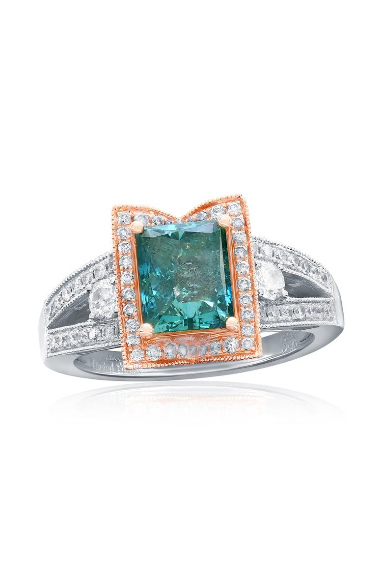 14K White & Rose Gold 2.12ct Green Diamond & 0.70cttw Diamond Ring, Main, color, Green