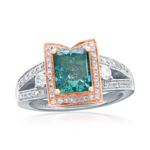 14K White & Rose Gold 2.12ct Green Diamond & 0.70cttw Diamond Ring