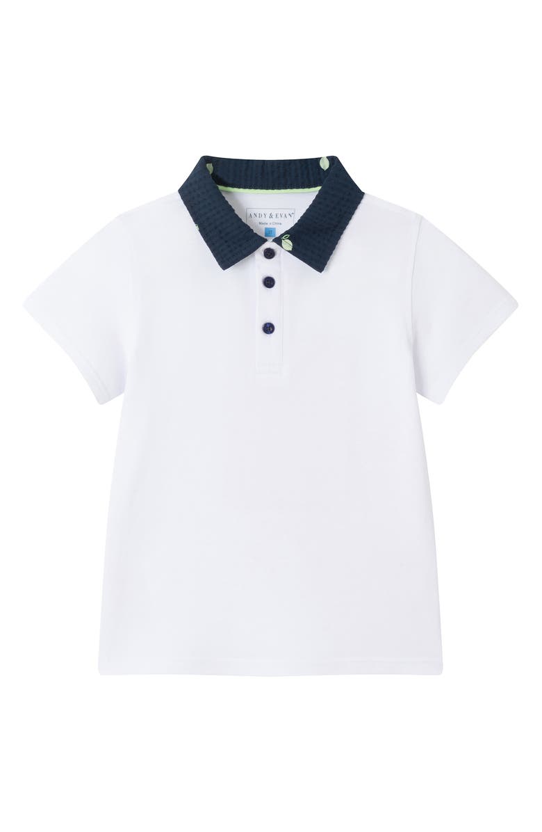 Andy & Evan Kids' Piqué Polo & Drawstring Seersucker Shorts Set, Alternate, color, White