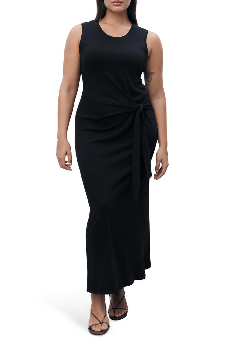 MANGO Knot Cotton Maxi Dress, Main, color, Black