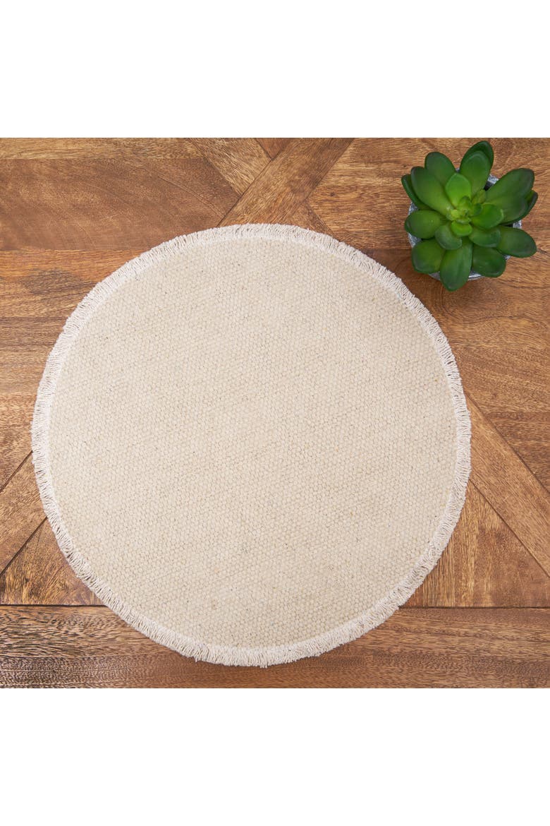 Fringed Sand Round Placemats Set of 6, 15", Alternate, color, Beige