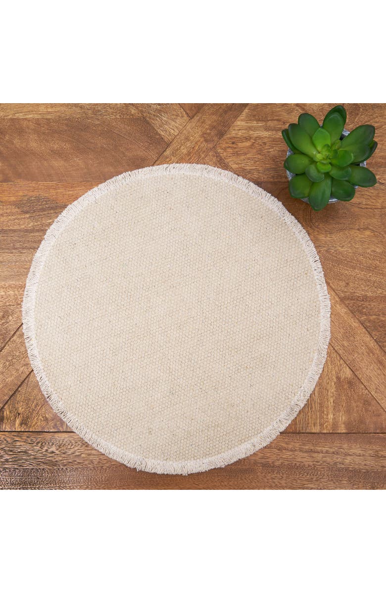 C&F Home Fringed Sand Round Placemats Set of 6, 15", Alternate, color, Beige