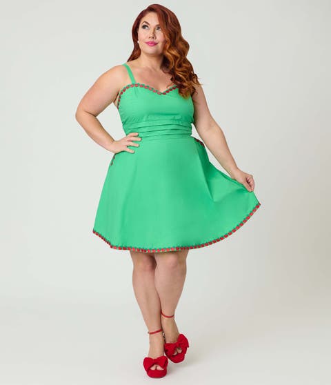 Plus Size 1950s Sleeveless Cotton Flare Dress