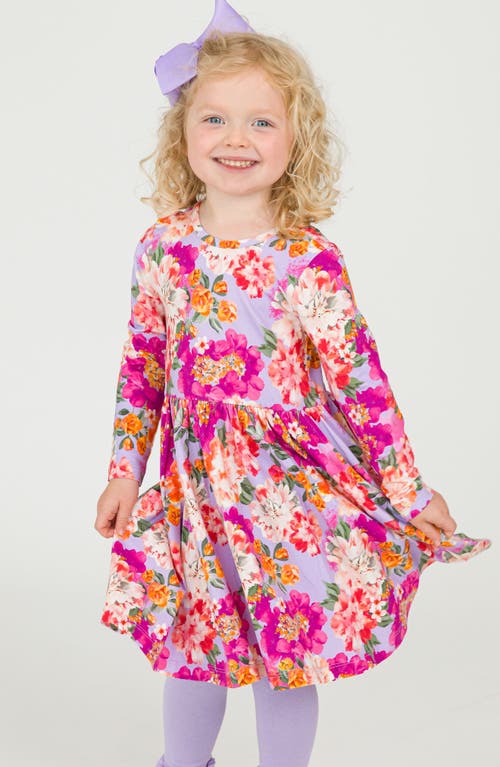 Rufflebutts Lavender Valley Long Sleeve Stretch Cotton Dress In Multi