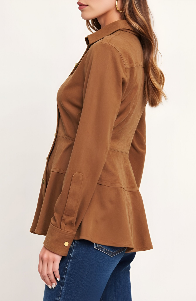 Modenaire Peplum Snap Front Shirt Jacket, Alternate, color,