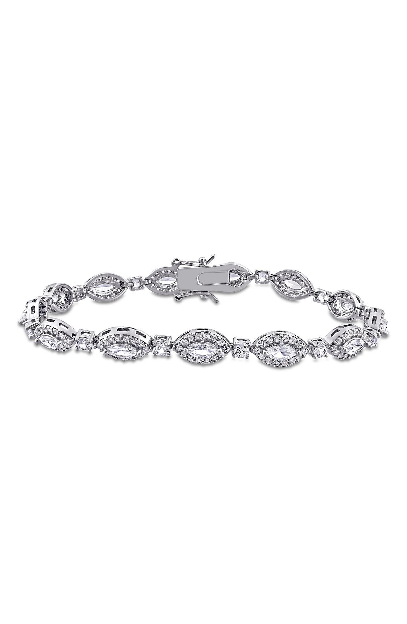 DELMAR Sterling Silver Marquise Lab Created Sapphire Tennis Bracelet ...